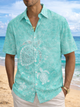Alohadaddy® Men's Vintage Hawaii Sea Turtle Ocean Retro Print Beach Vacation Shirt Button Down Short-Sleeve Big & Tall