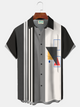Alohadaddy® Men's Vintage Abstract Geometric Modern Art Vertical Stripes Mid Century Retro Print Button Down Short-Sleeve Big & Tall