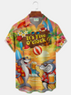 Alohadaddy® Men's Tropic Funny Shark Beer Beach Party Sunset Retro Print Button Down Short-Sleeve Big & Tall