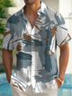 Alohadaddy® Men's Vintage Abstract Textured Brushstroke Geometry Print Retro Button Down Short-Sleeve Big & Tall