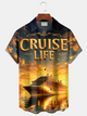 Alohadaddy® Men's Tropic Cruise Life Luxury Ship Tropical Sunset Palm Tree Golden Hour Retro Print Button Down Short-Sleeve Big & Tall