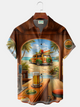 Alohadaddy® Men's Tropic Retro Beachfront Bar Woodie Wagon Print Button Down Short-Sleeve Big & Tall