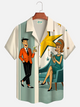 Alohadaddy® Men's Vintage Retro 60s Atomic Starburst & Cocktail Party Cartoon Print Button Down Short-Sleeve Big & Tall