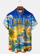 Alohadaddy® Men's Tropic Cruise Life & Tropical Island Sunset Cocktail Hawaii Print Button Down Short-Sleeve Big & Tall