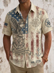 Alohadaddy® Men's Holiday USA 250th Anniversary & Vintage Nautical Graphic Patriotic Eagle Retro Print Button Down Short-Sleeve Big & Tall