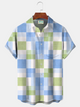 Alohadaddy® Men's Basic Fresh Plaid Sky Blue Summer Palette Print Button Down Short-Sleeve Big & Tall