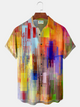Alohadaddy® Men's Vintage Abstract Geometry Neon Patchwork Print Retro Button Down Short-Sleeve Big & Tall