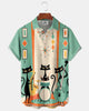 Alohadaddy® Men's Short-Sleeve Button-Down Shirt with Pocket Cat Music Print