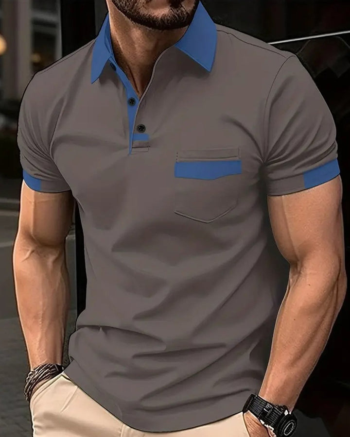 Alohadaddy® Chest pocket Color-block top Casual style Collared polo shirt