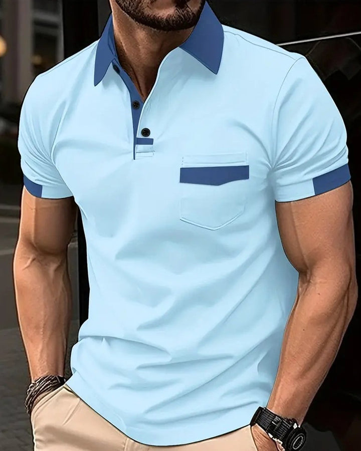 Alohadaddy® Chest pocket Color-block top Casual style Collared polo shirt