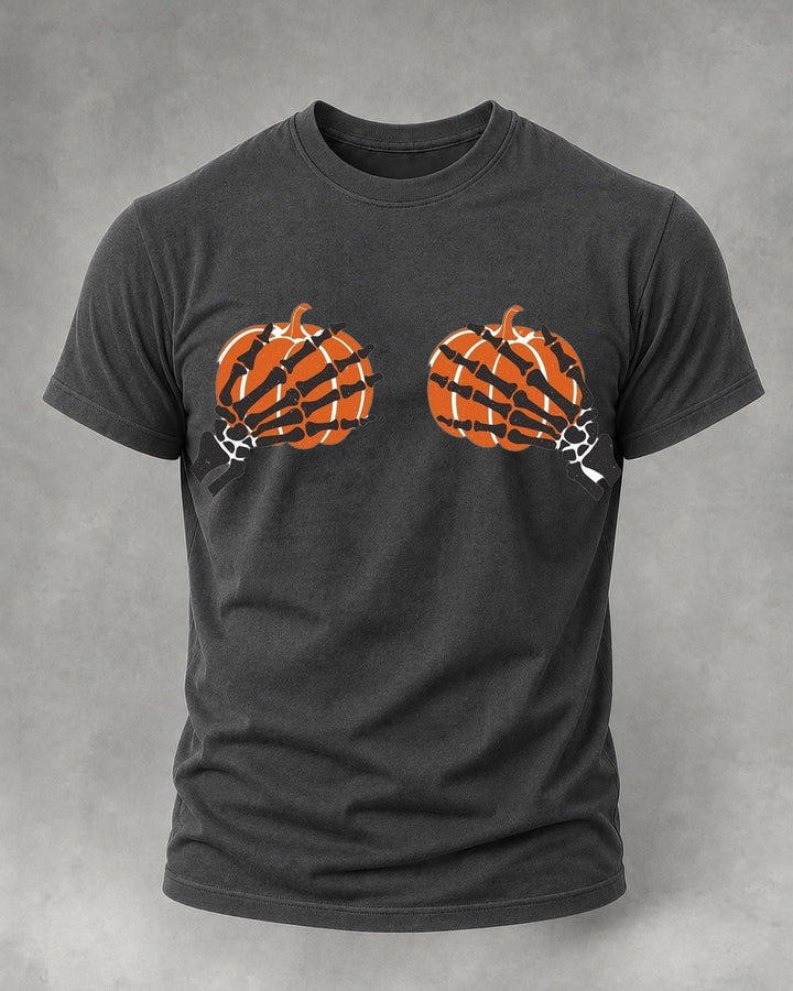 Casual Halloween Pumpkin-Print T-Shirt front print