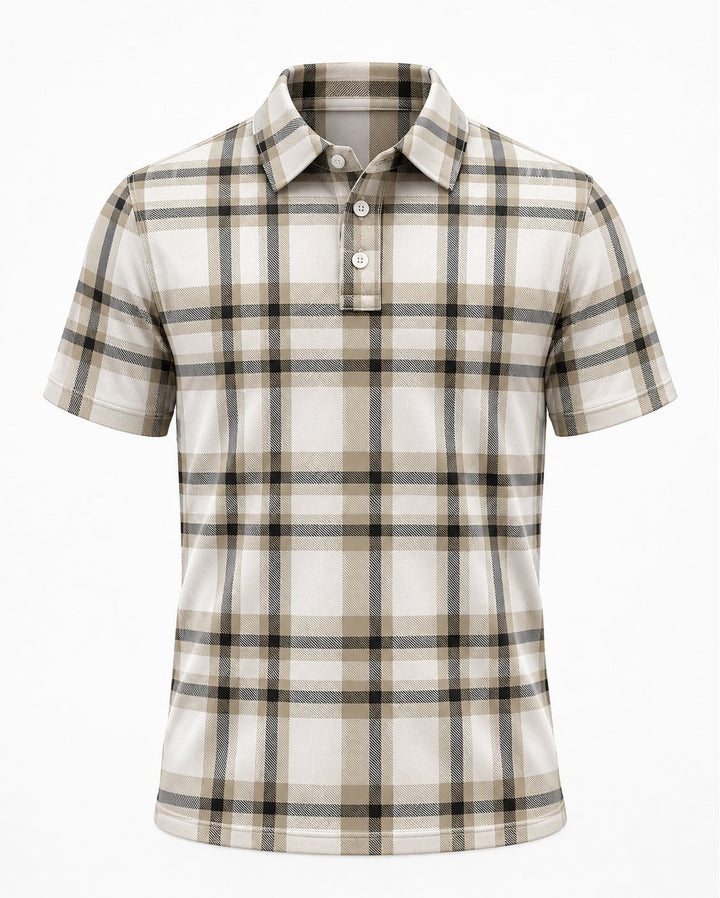 Men’s Basic Casual Checkered pattern Retro Print Button Down Polo Short-Sleeve Big &amp; Tall