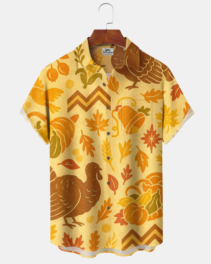Alohadaddy® Thanksgiving Holiday Turkey Bell and Leaf Print Men&