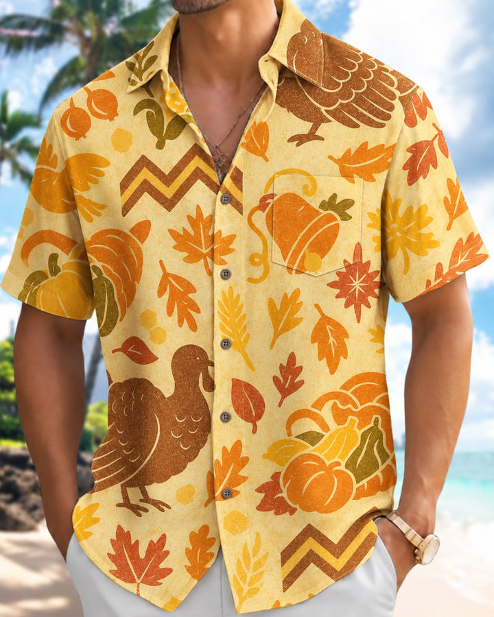 Alohadaddy® Thanksgiving Holiday Turkey Bell and Leaf Print Men&
