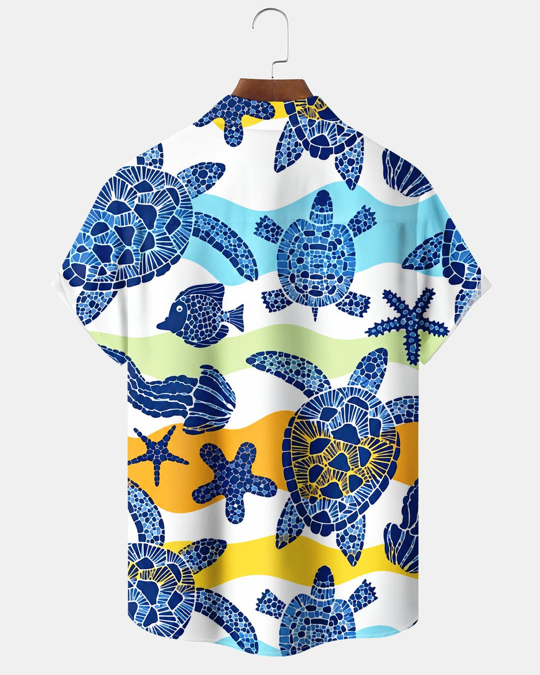 Alohadaddy® Casual Turtle, Starfish, and Fish Striped Print Men&