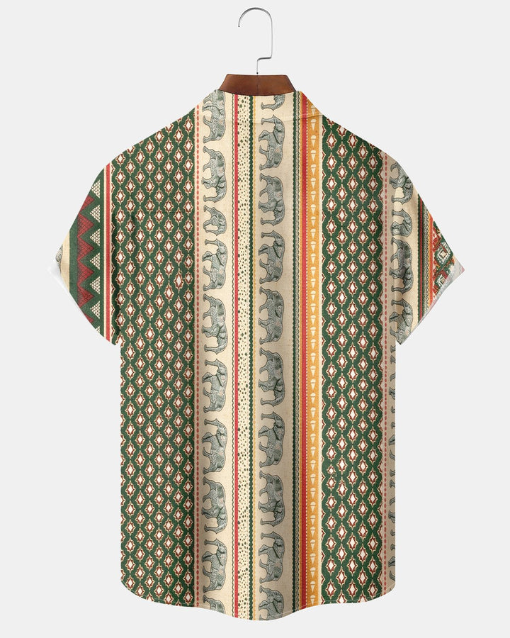 Alohadaddy® Vintage Guayabera Elephant Geometric Print Men&