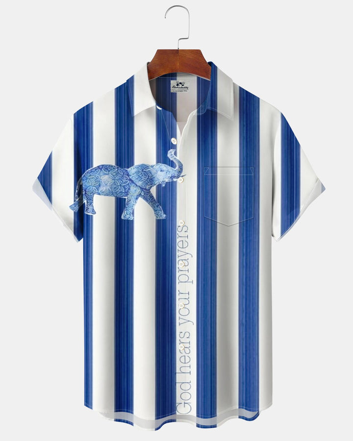 Alohadaddy® Casual Striped Elephant Print Men&