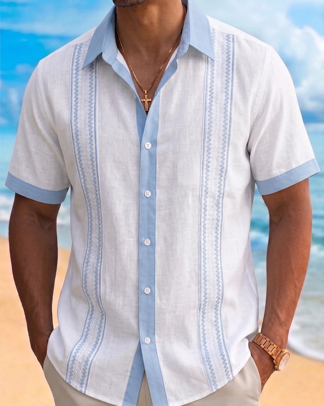 Alohadaddy® Basic White and Blue Striped Casual Print Men&