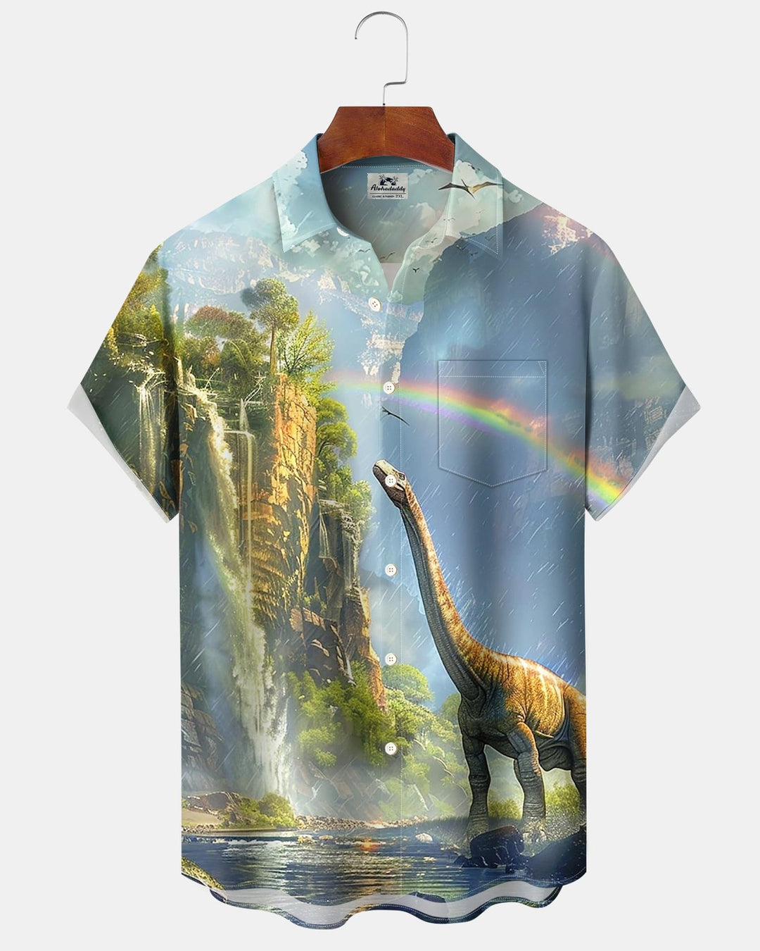 Alohadaddy® Retro Dinosaur Jungle Cliff Rainbow Print Men&