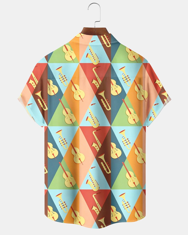 Alohadaddy® Casual Guitar Saxophone Geometric Print Men&