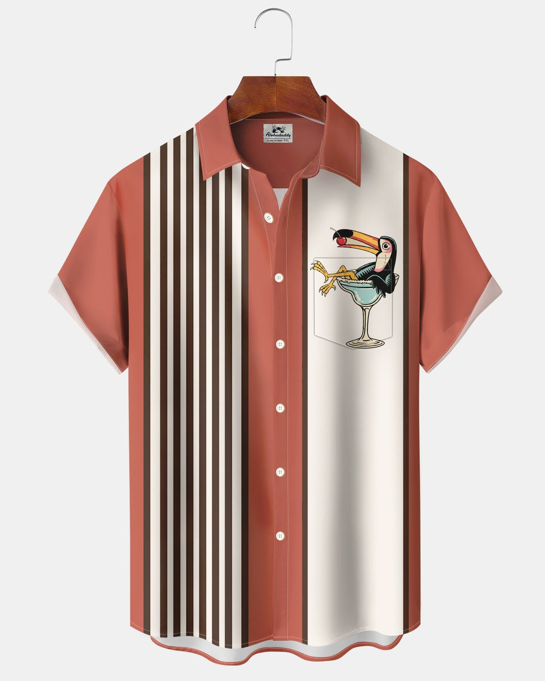 Alohadaddy® Retro Parrot Striped Bowling Shirt Print Men&