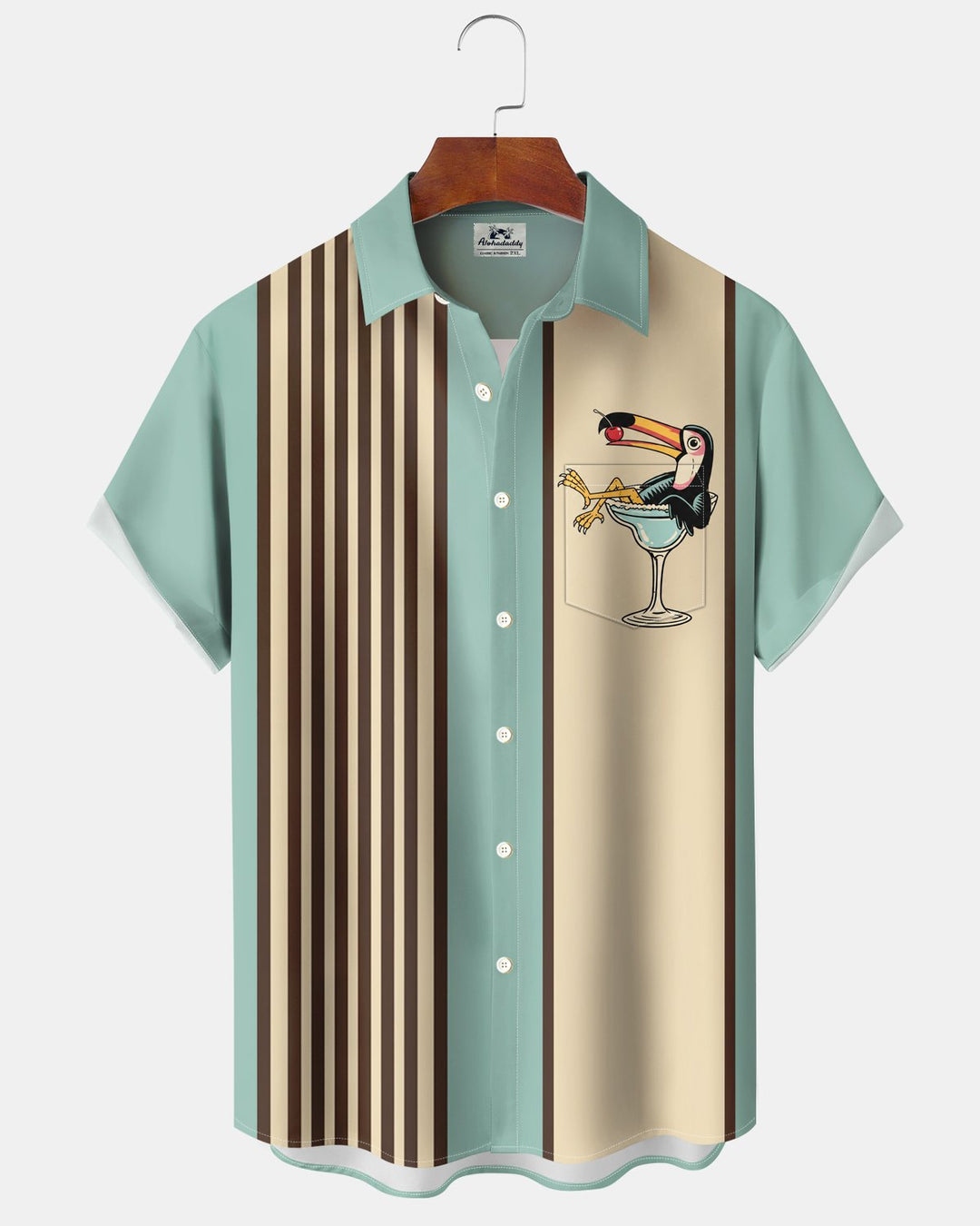 Alohadaddy® Retro Parrot Striped Bowling Shirt Print Men&