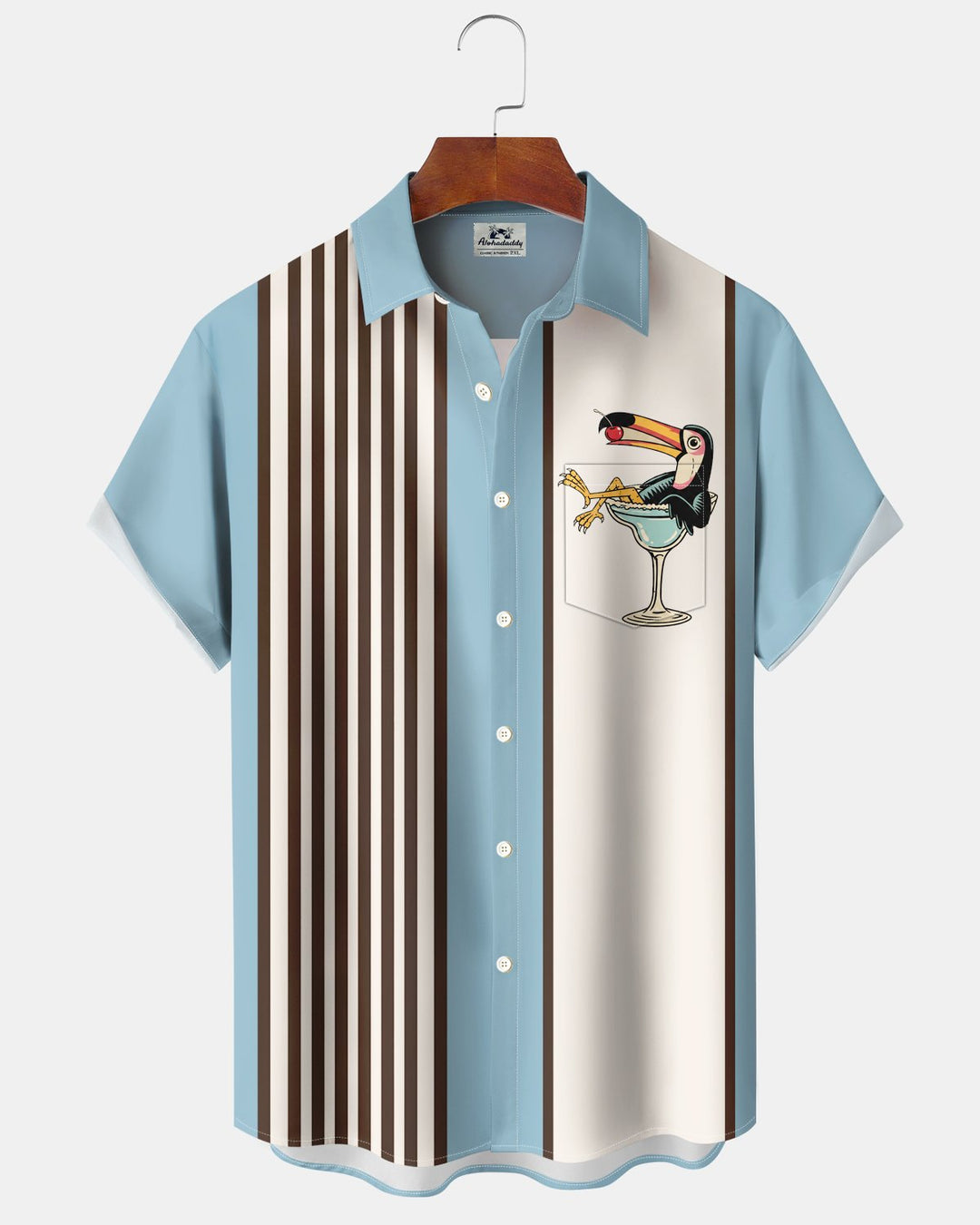 Alohadaddy® Retro Parrot Striped Bowling Shirt Print Men&