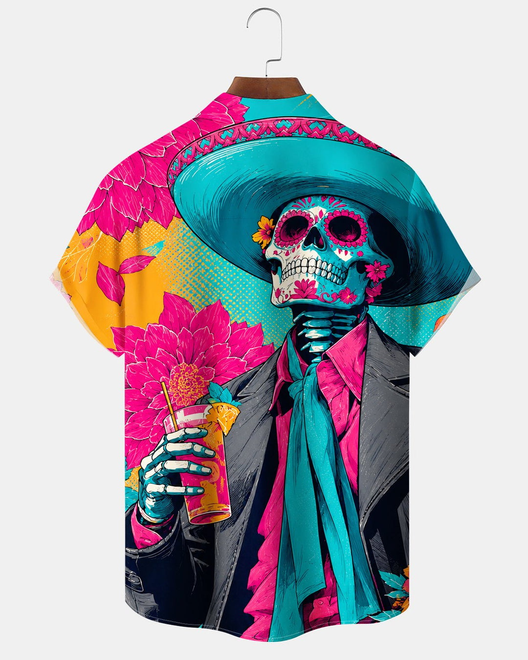 Alohadaddy® Men’s Short-Sleeve Shirt with Day of the Dead Skull Print