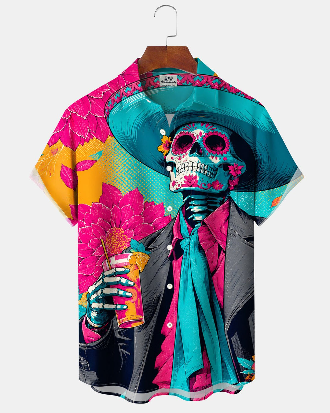 Alohadaddy® Men’s Short-Sleeve Shirt with Day of the Dead Skull Print