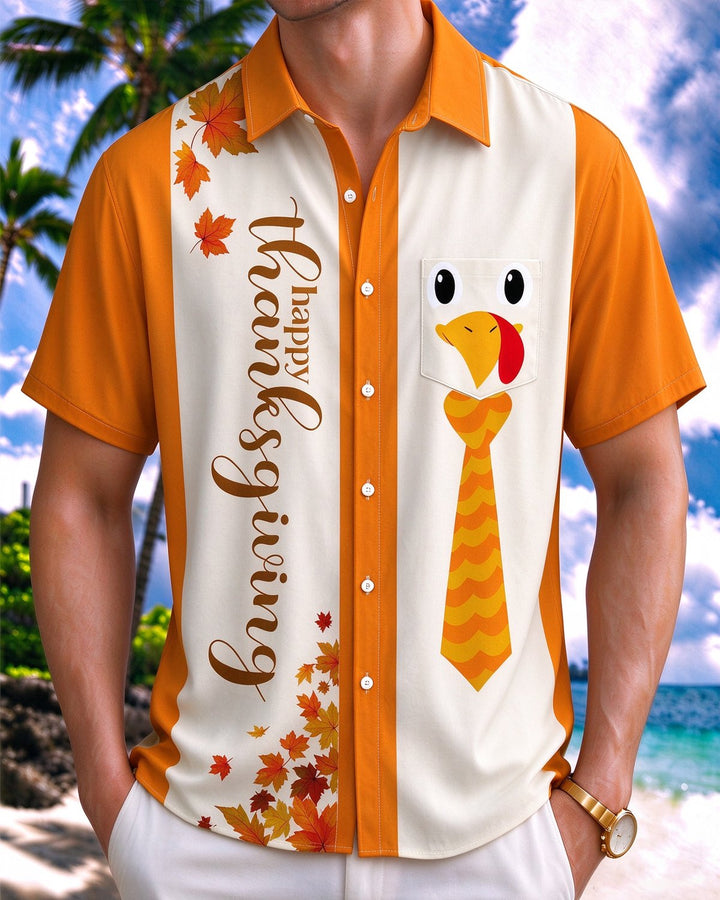 Alohadaddy® Thanksgiving Turkey Tie Maple Leaf Print Men&
