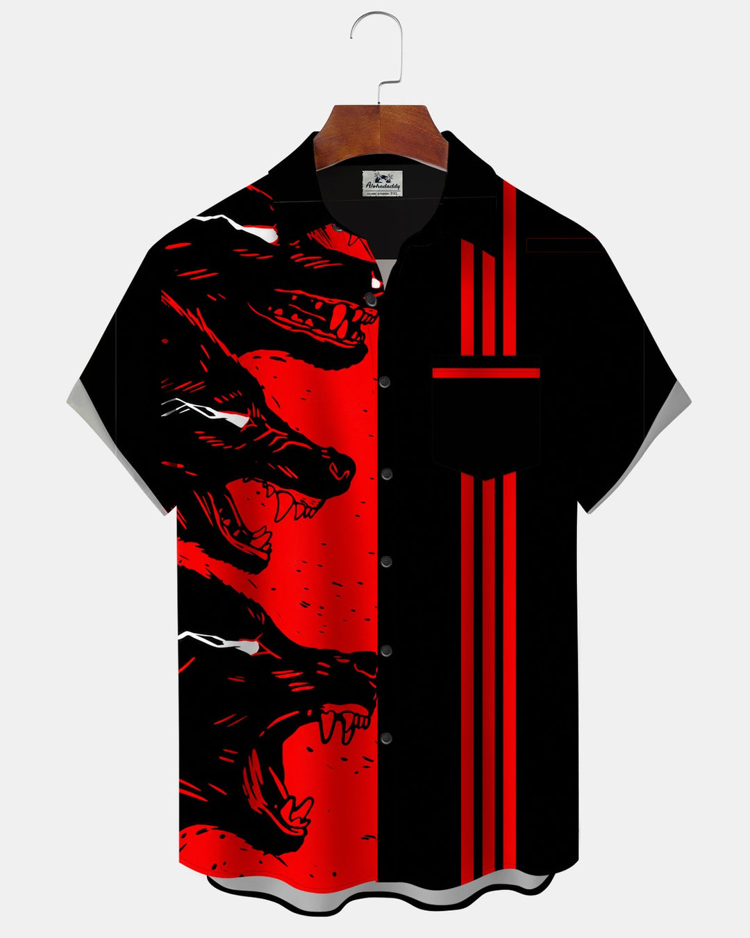 Alohadaddy® Retro Casual Wolf Howl Striped Bowling Print Men&