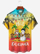 Alohadaddy Christmas Beach Vacation Red Men's Hawaiian Shirts Gradient Mele Kalikimaka Fun Santa Pocket Shirts