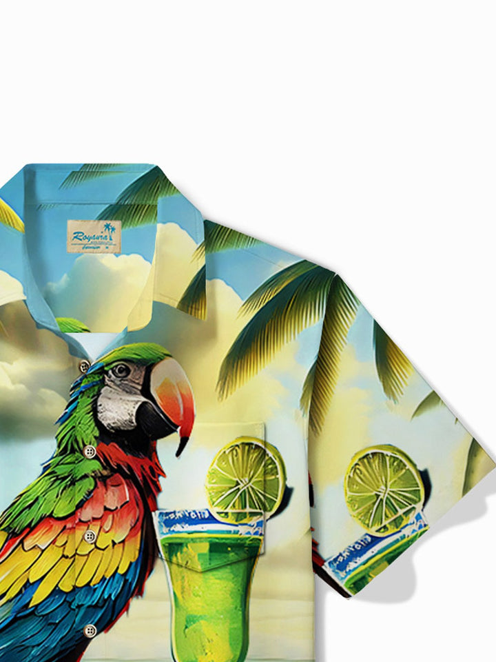 Chemise à manches courtes et poches boutonnées pour homme avec imprimé perroquet hawaïen et cocotier Alohadaddy