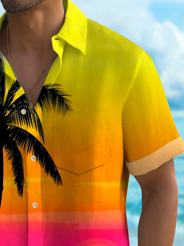 Camisa de manga corta con bolsillos abotonados para hombre con estampado de árboles de coco hawaianos de Alohadaddy