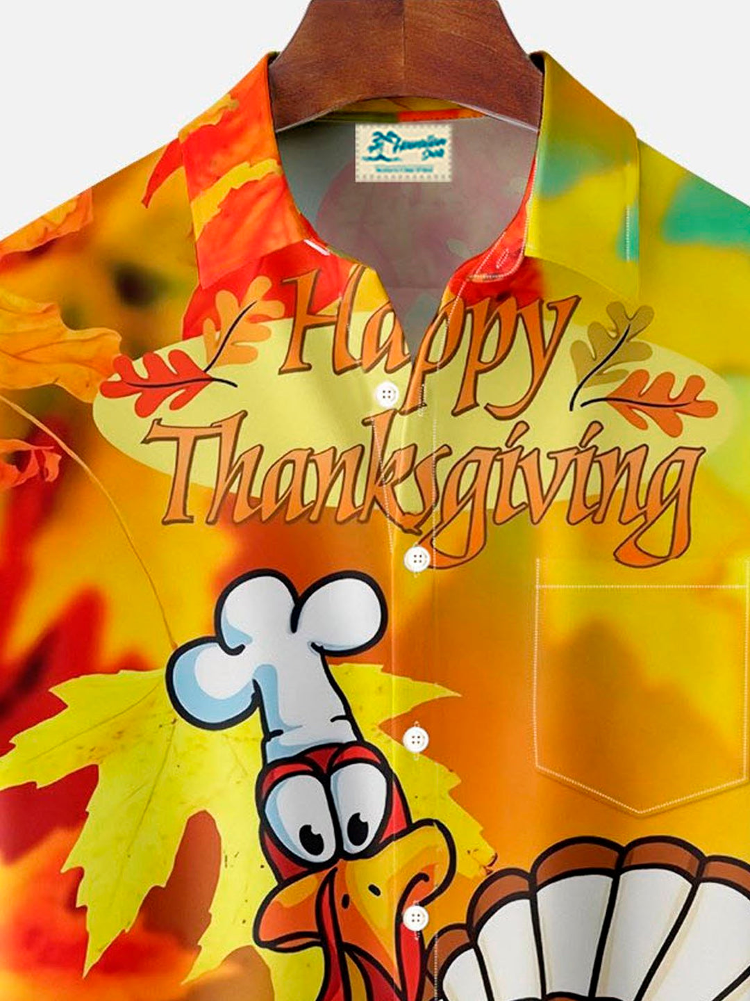 Chemise à manches courtes et poches boutonnées pour homme avec impression numérique 3D Thanksgiving Turkey d&