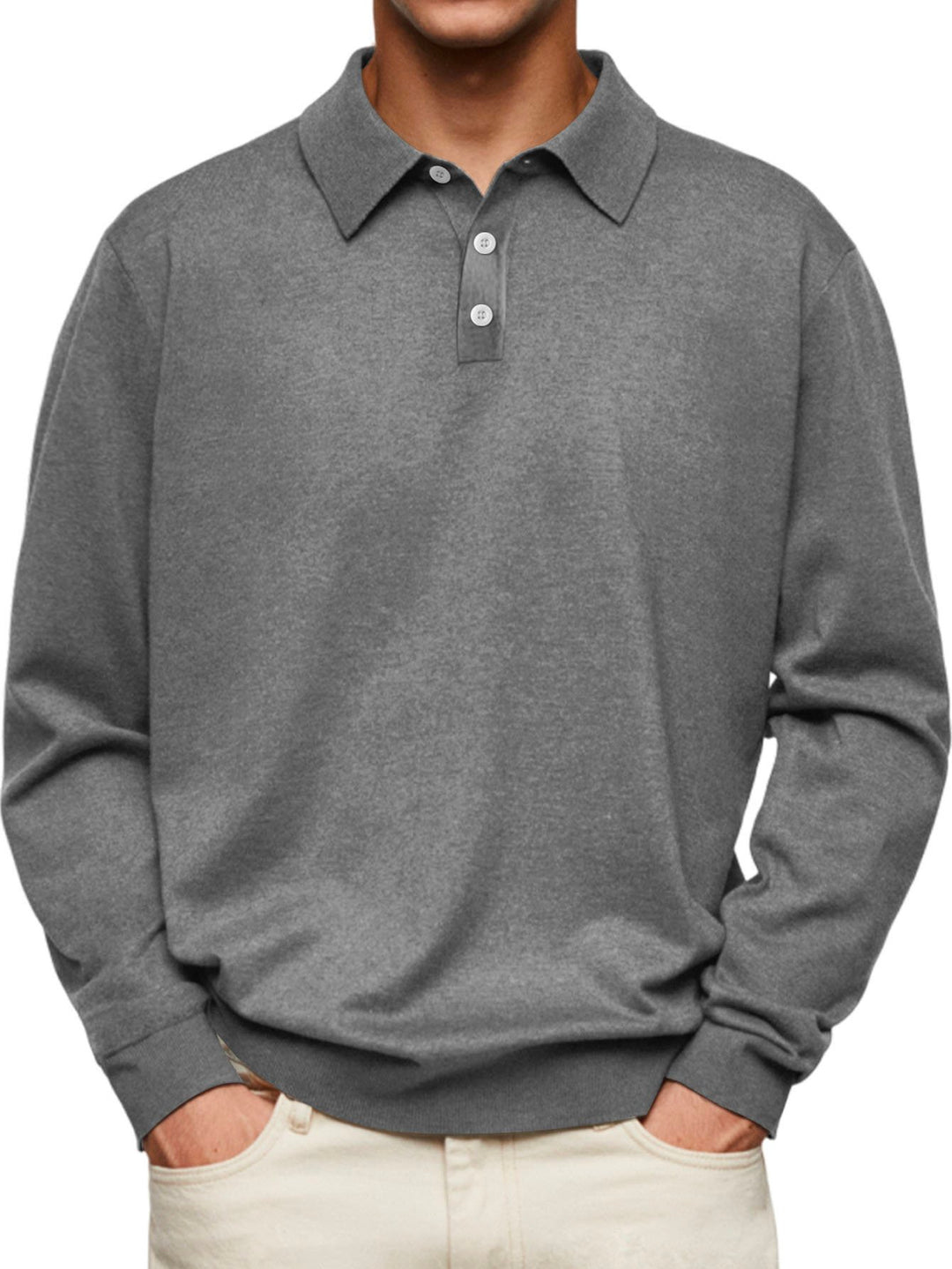 Camisa tipo polo de manga larga con botones para hombre de Alohadaddy Basics Plain