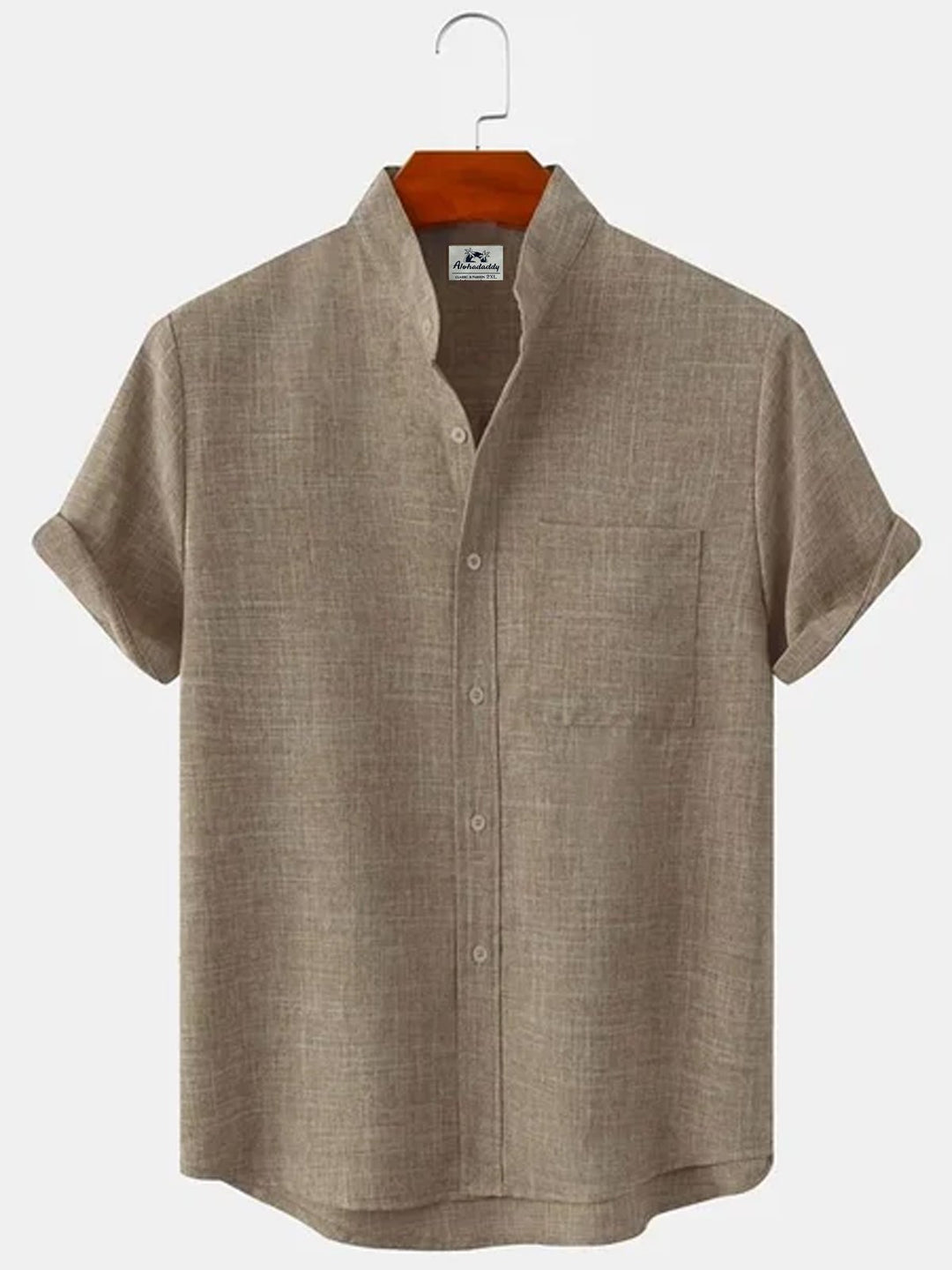 Alohadaddy Basic Solid Color Stand Collar Short Sleeve Shirt