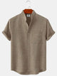 Alohadaddy Basic Solid Color Stand Collar Short Sleeve Shirt