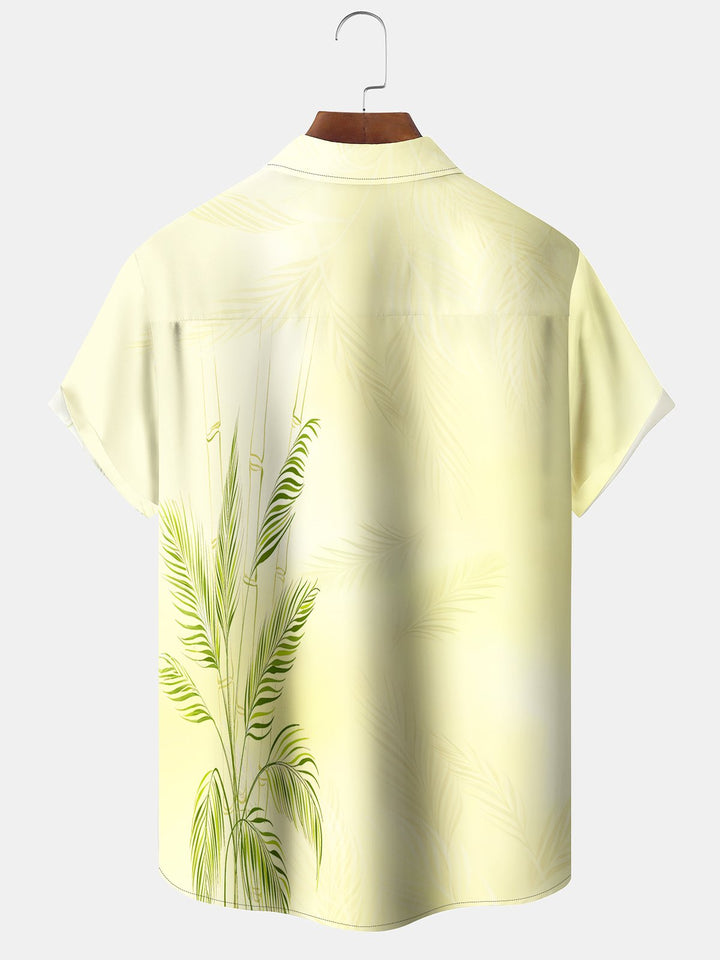 Alohadaddy Casual Hawaiian Plant Bamboo Print Art Pocket Button Elastic Oversized Shirt