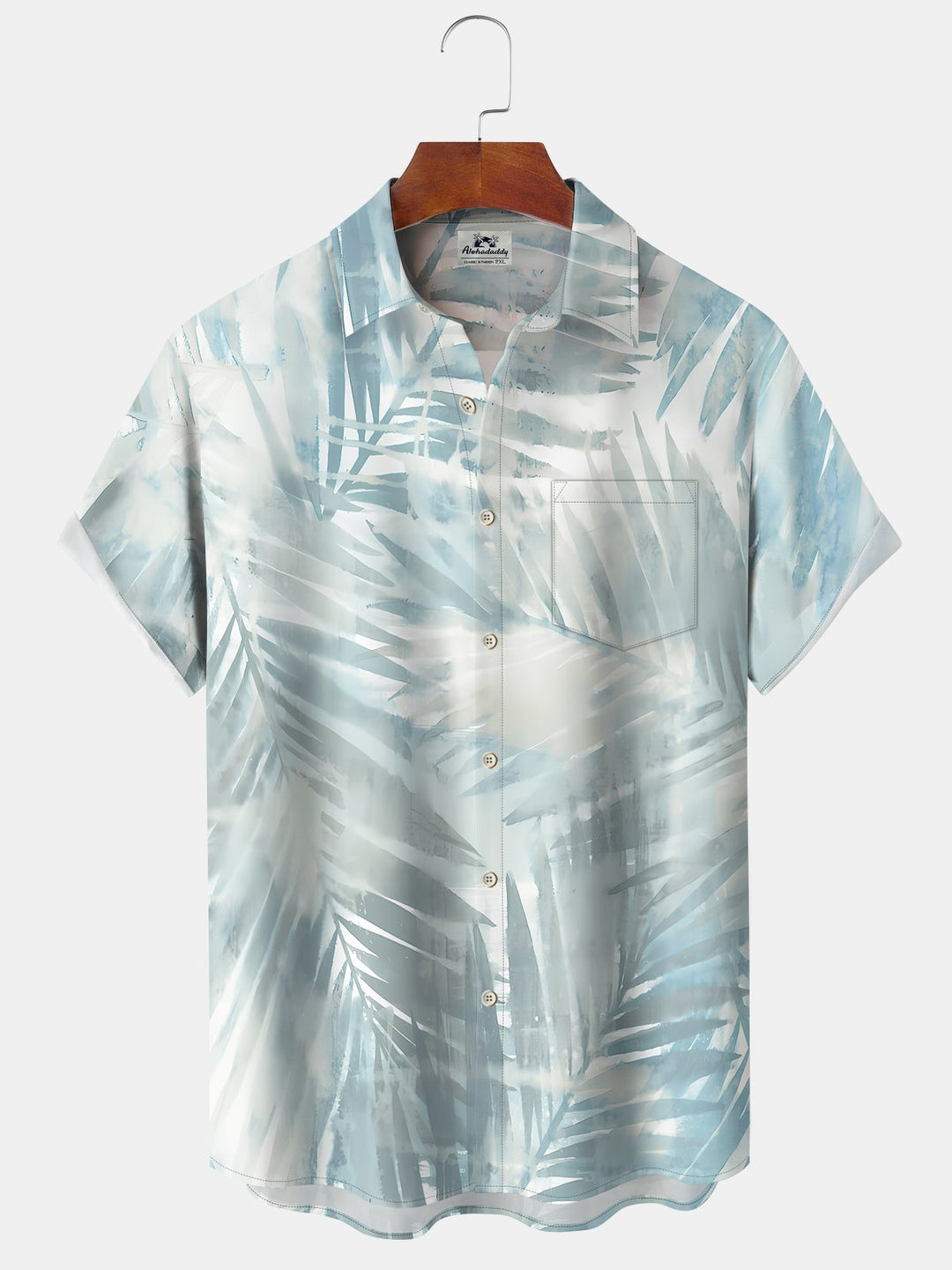 Alohadaddy Hawaiian Holiday Style Palm Leaf Pocket Button Elastic Large Size Shirt