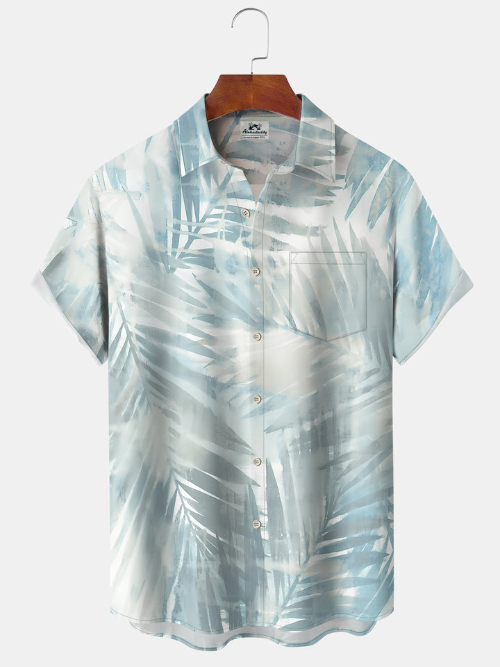 Alohadaddy Hawaiian Holiday Style Palm Leaf Pocket Button Elastic Large Size Shirt