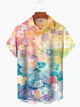 Alohadaddy Hawaiian Holiday Style Macron Color Flower Print Art Pocket Button Elastic Large Size Shirt