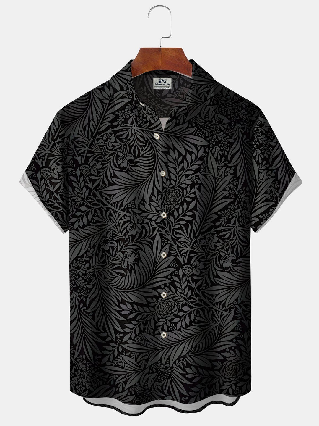 Alohadaddy Hawaiian Dark Pattern Plant Leaves Button Cardigan Pocket Elastic Large Size Short Sleeve Shirt
