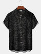 Alohadaddy Hawaiian Dark Pattern Plant Leaves Button Cardigan Pocket Elastic Large Size Short Sleeve Shirt