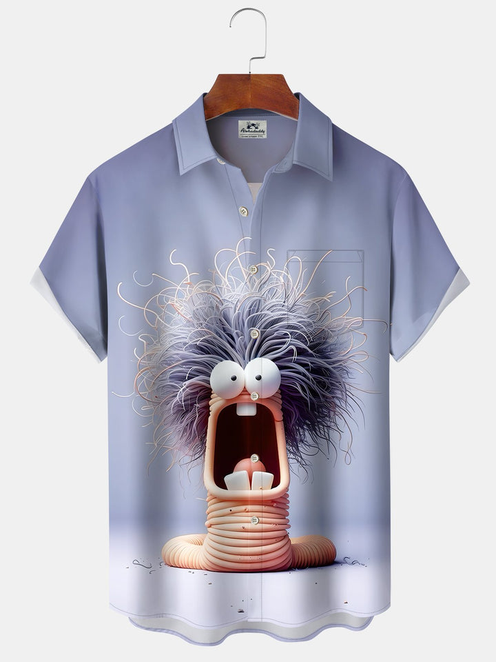 Alohadaddy Casual Collection Simple Crazy Bug Button Cardigan Pocket Stretch Oversized Polyester Short Sleeve Shirt