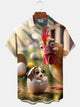 Alohadaddy Casual Collection Rooster Puppy Print Art Button Cardigan Pocket Elastic Oversized Short Sleeve Shirt