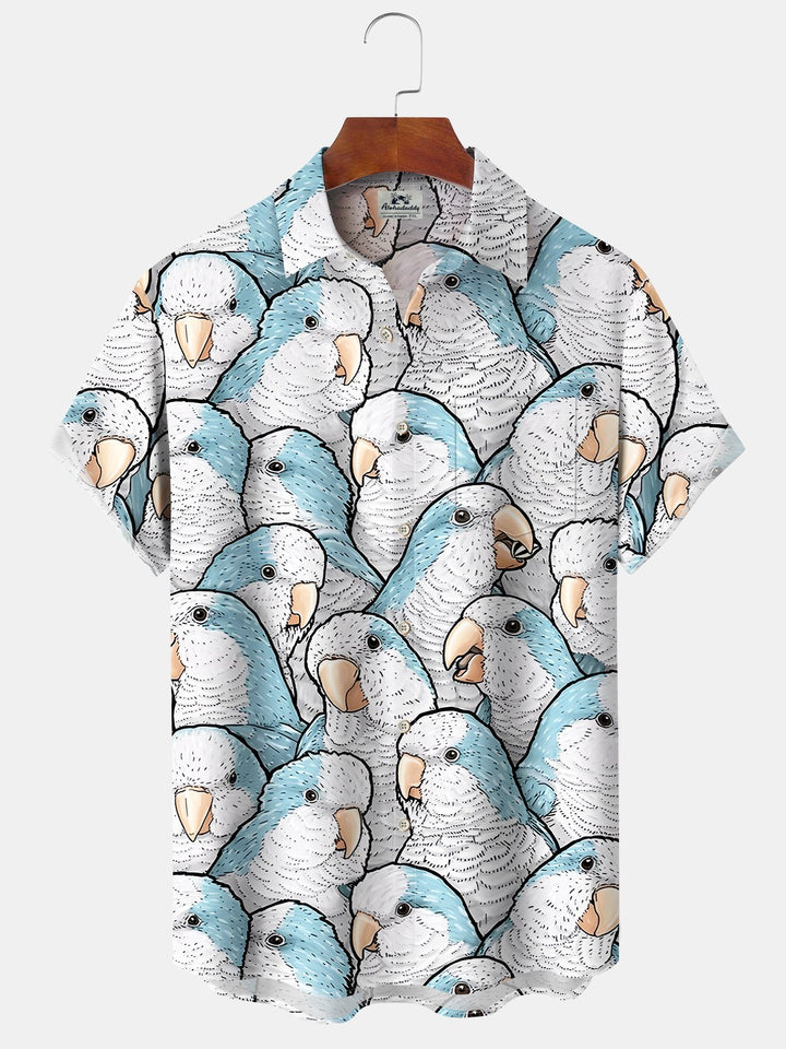 Alohadaddy Casual Collection Parrot Art Print Button Cardigan Pockets Large Size Long Short Sleeve Shirt