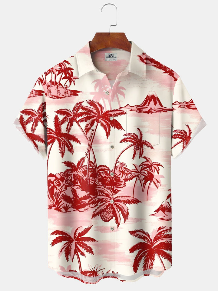 Alohadaddy Hawaiian Palm Tree Painting Art Button Cardigan Pocket Stretch Large Size Long Short Sleeve Shirt