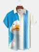 Alohadaddy Hawaiian Casual Vacation Contrast Stripes Big White Goose Print Art Button Cardigan Pocket Stretch Polyester Long Large Size Short Sleeve Shirt