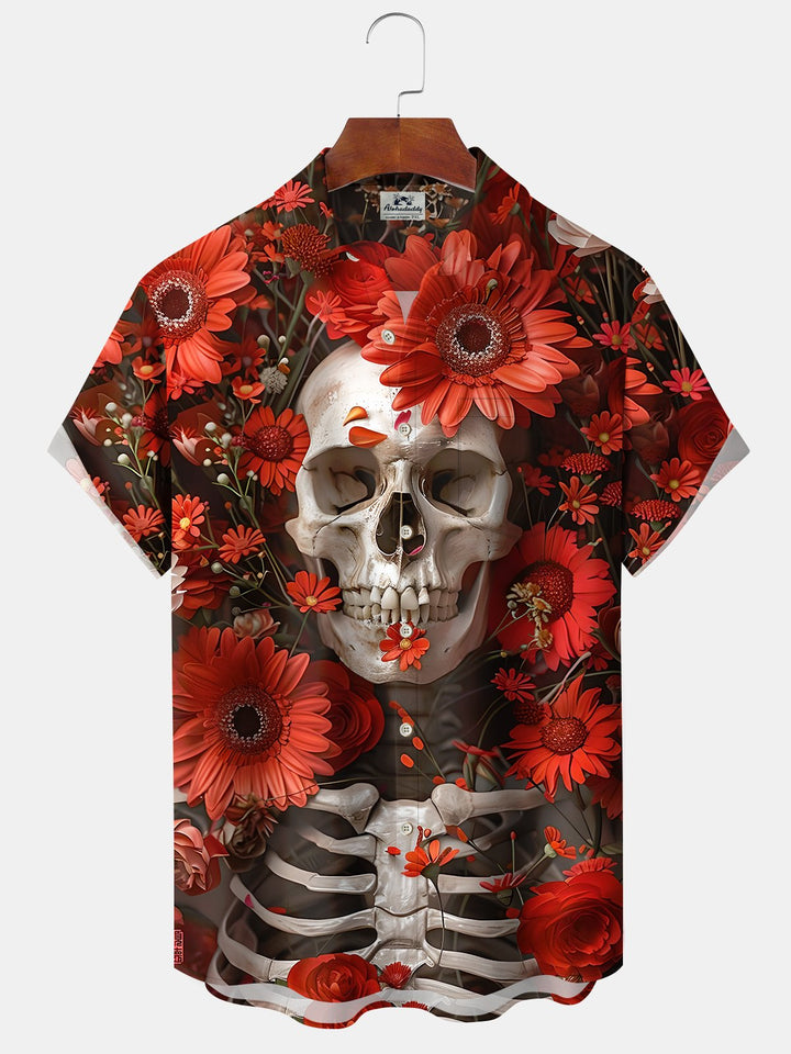 Alohadaddy Hawaiian Casual Flowers Skull Button Cardigan Pockets Stretch Large Size Long Short Sleeve Shirt